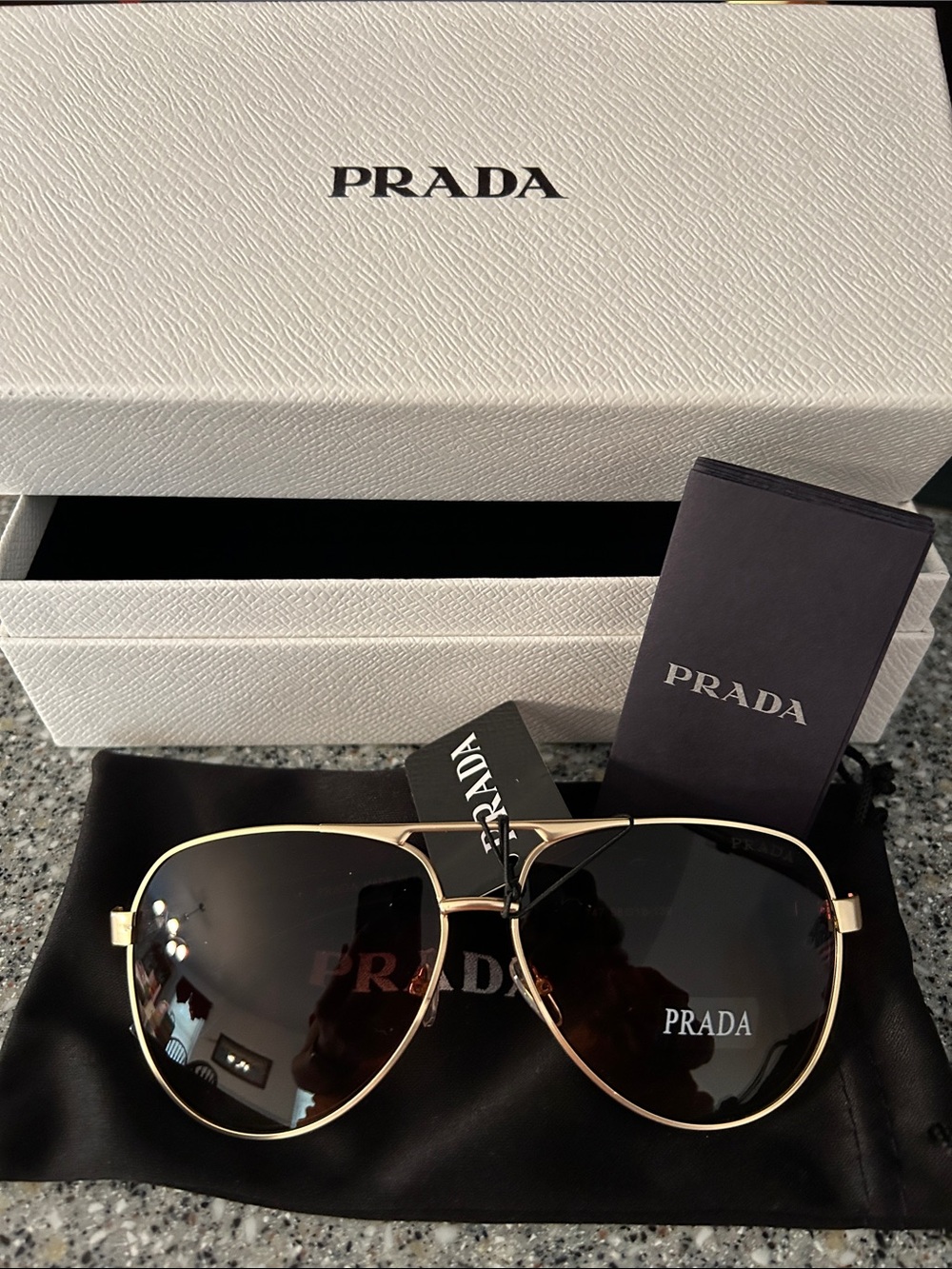 Prada Unisex Gold Frame Brown Lens Aviator Sunglasses - Picture 5 of 6